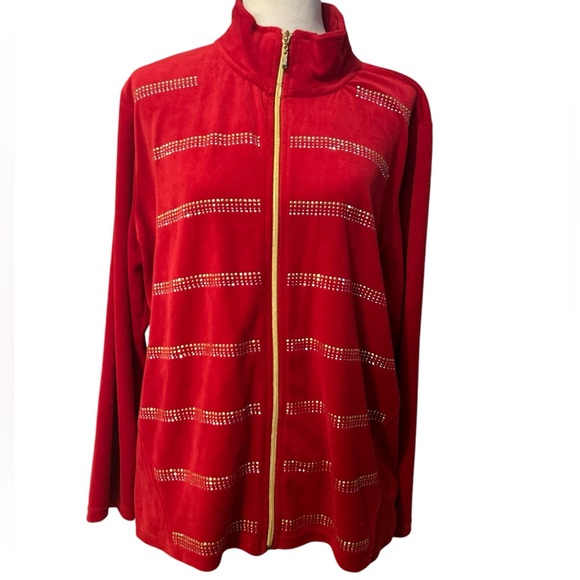 Onque Velour 90’s Jacket Gold Rhinestone Embellishment size 2X - Picture 1 of 6